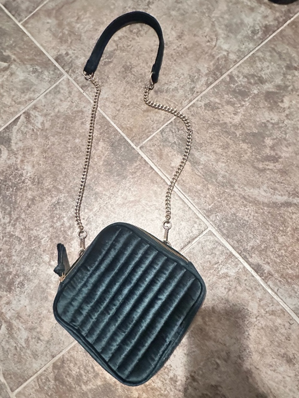J. Jill Quilted Velvet Crossbody Bag in Dark Teal with Gold Chain
